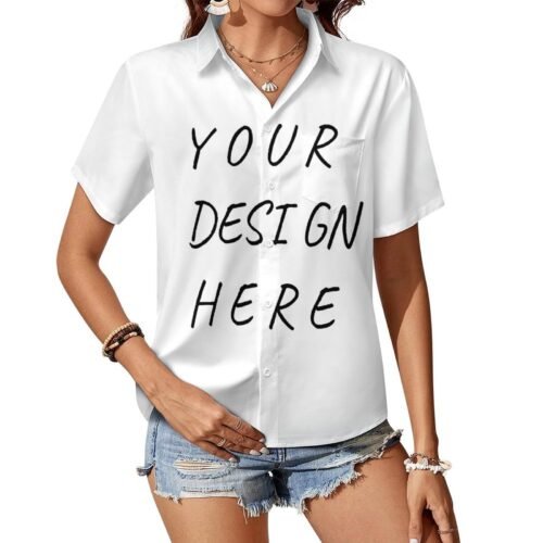 Home Personalized Design Premium Women’s Collared Short Sleeve Button-Up Shirt with Pocket